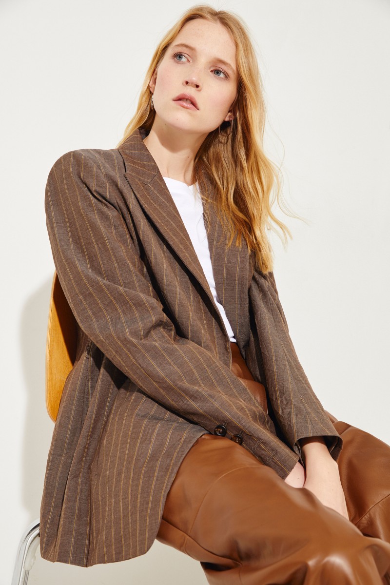 Gestreifter Woll-Blazer Braun
