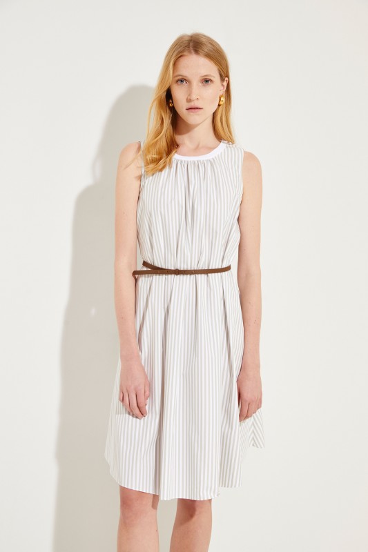 Gestreiftes Kleid Weiß/Beige