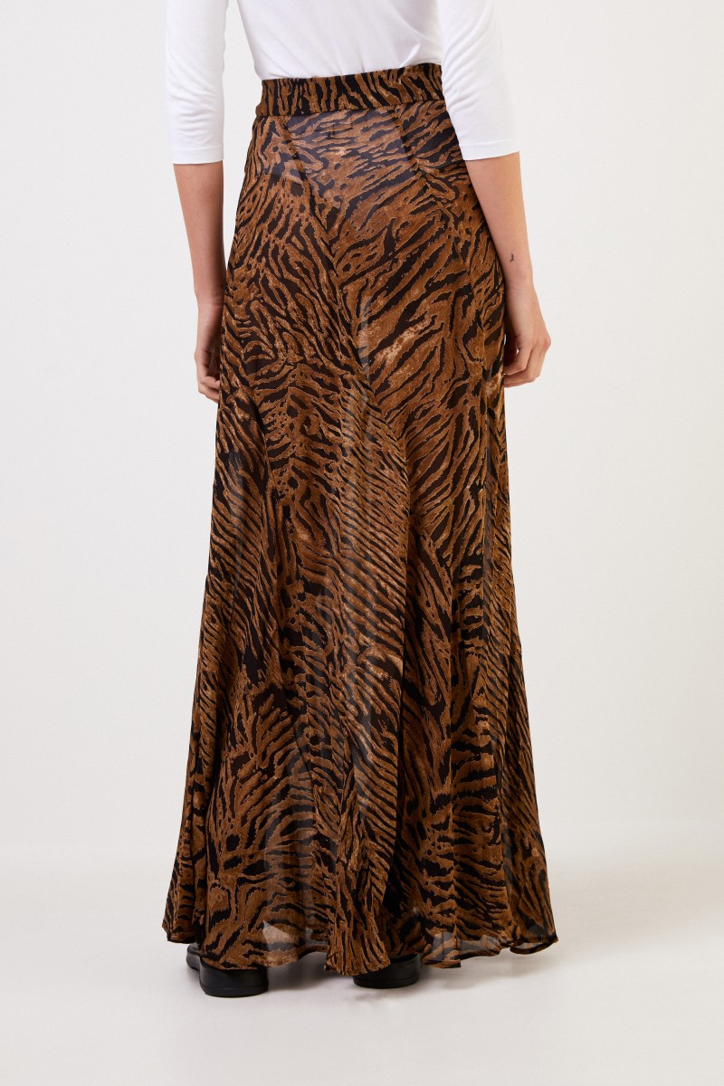 Ganni Langer Rock mit Tigerprint Braun/Schwarz