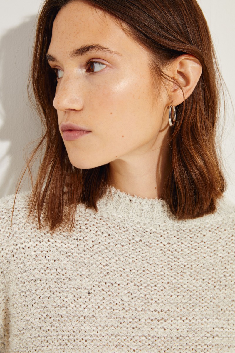 Baumwoll-Leinen-Pullover mit Pailletten Grau