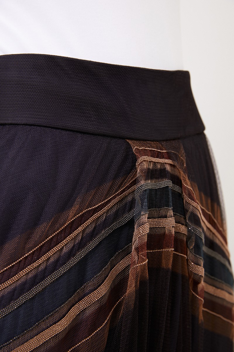 Brunello Cucinelli Tüll-Seiden-Rock mit Paillettenverzierung Schwarz/Multi