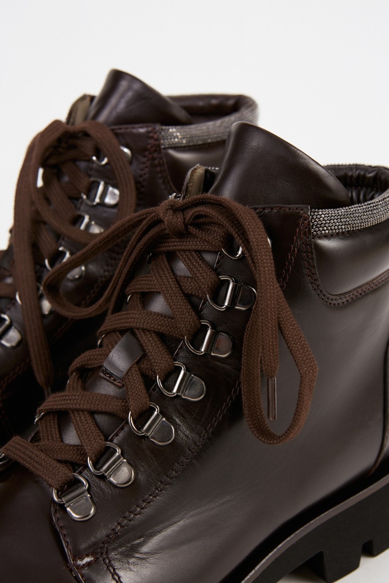 Fabiana Filippi Leder-Boots mit Perlenverzierung Dunkelbraun