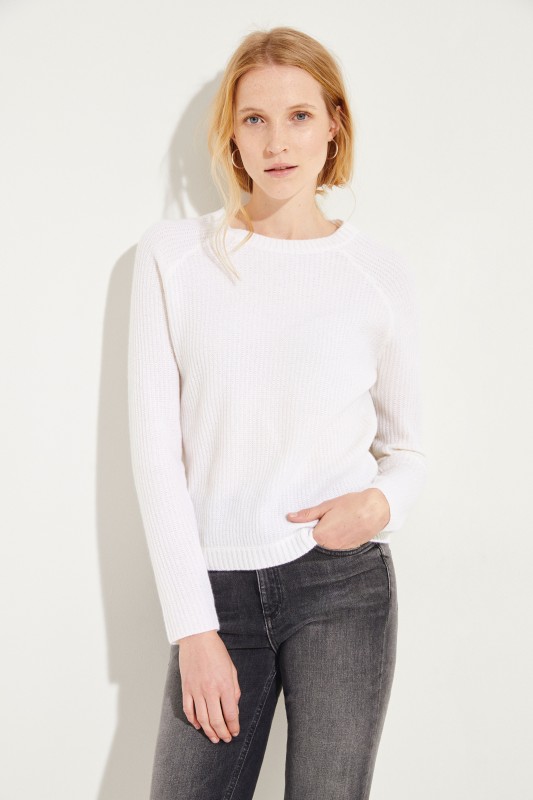 Rippstrick Cashmere-Pullover Crèmeweiß