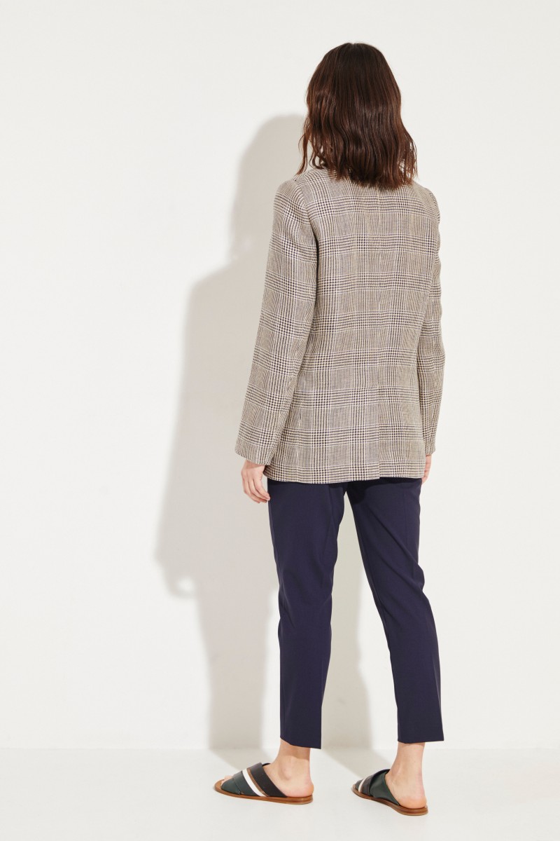Leinen-Blazer mit Hahnentritt Grau/Multi