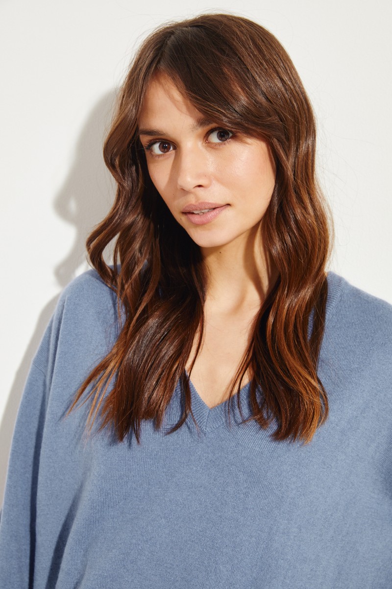 Brunello Cucinelli Cashmere-Pullover mit V-Neck Blau