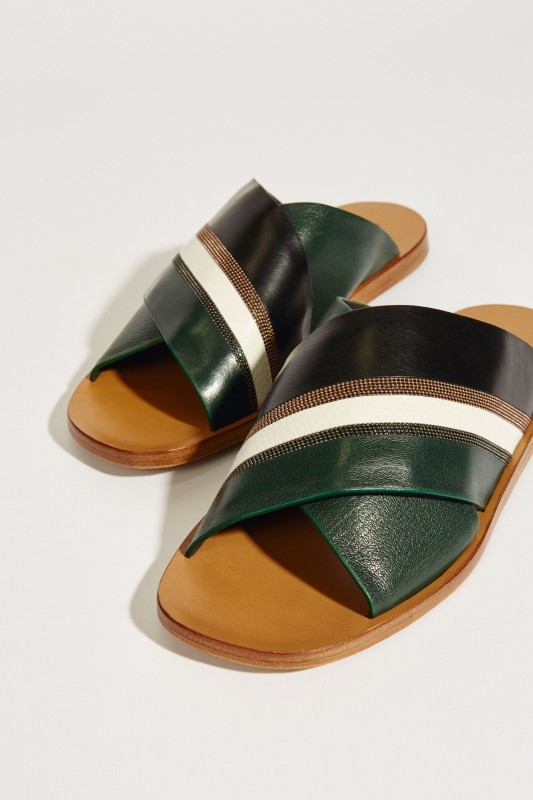 Leder-Mule mit Perlenverzierung Grün