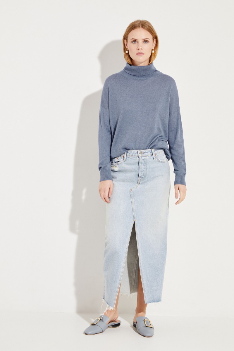 Seiden-Cashmere-Rollkragenpullover Blau