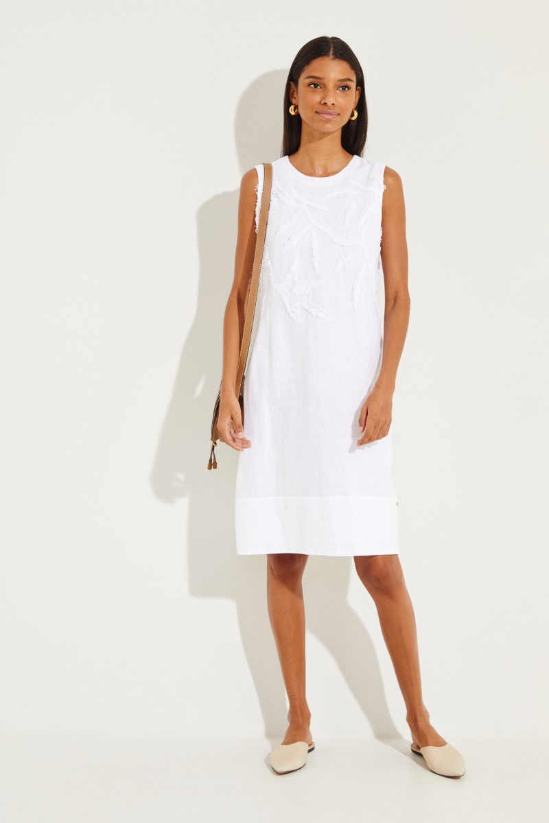 Leinen-Kleid mit Applikationen Weiß