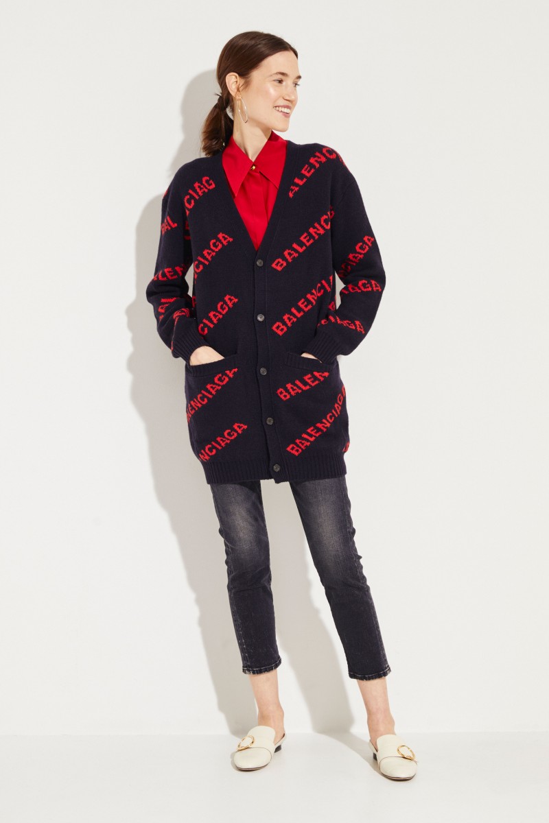 Woll-Cardigan Schwarz/Rot