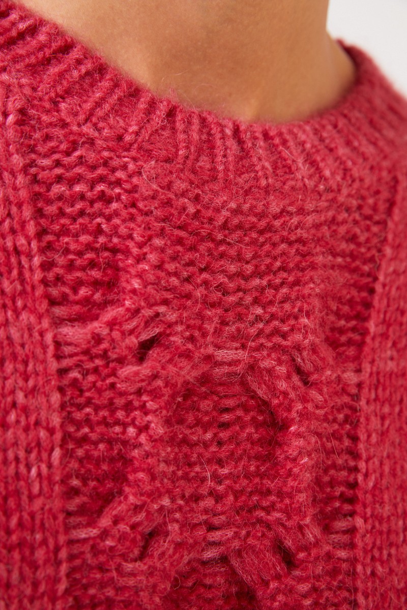 Stella McCartney Alpaca-Pullover mit Zopfmuster Fuchsia
