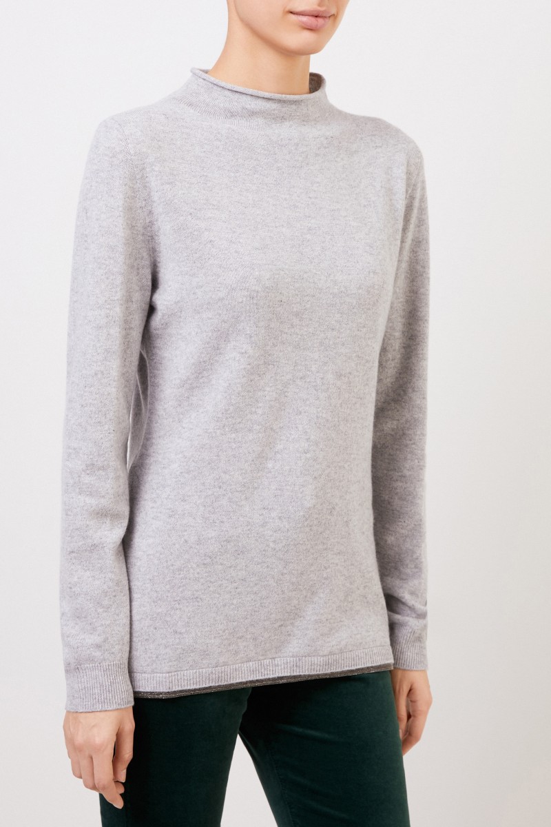 Fabiana Filippi Woll-Seiden-Pullover mit Perlenverzierung Grau