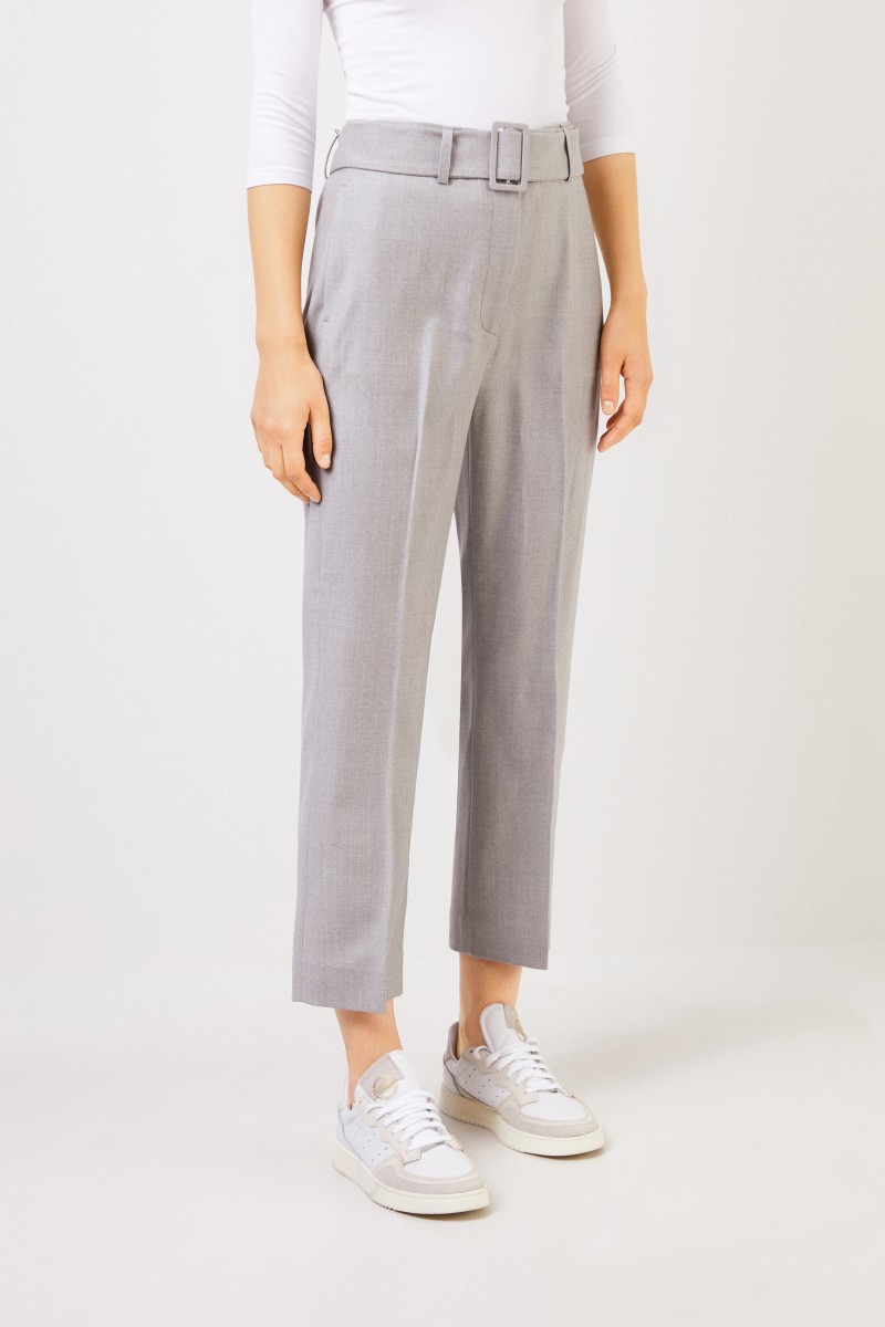 Fabiana Filippi Woll-Hose mit Gürtel Grau Melange