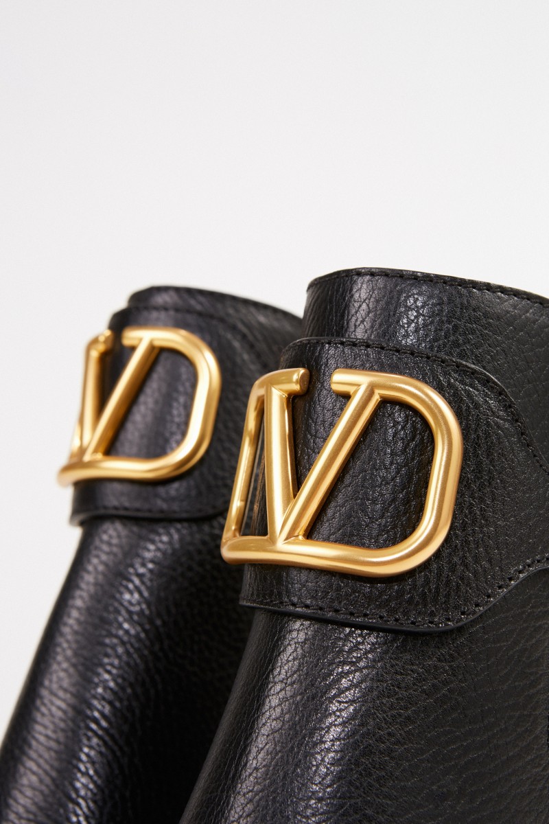 Valentino Leder-Stiefelette mit V-Logo Schwarz