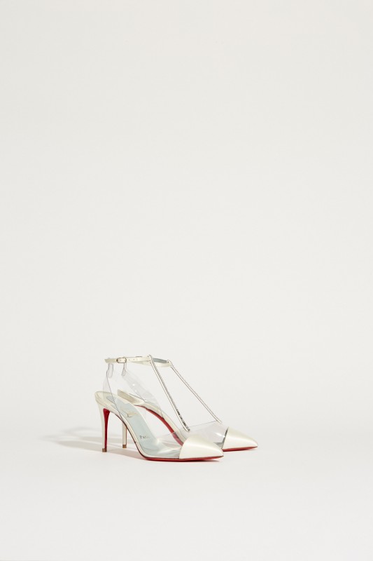 Satin-Pump ' Nosy Strass' Weiß