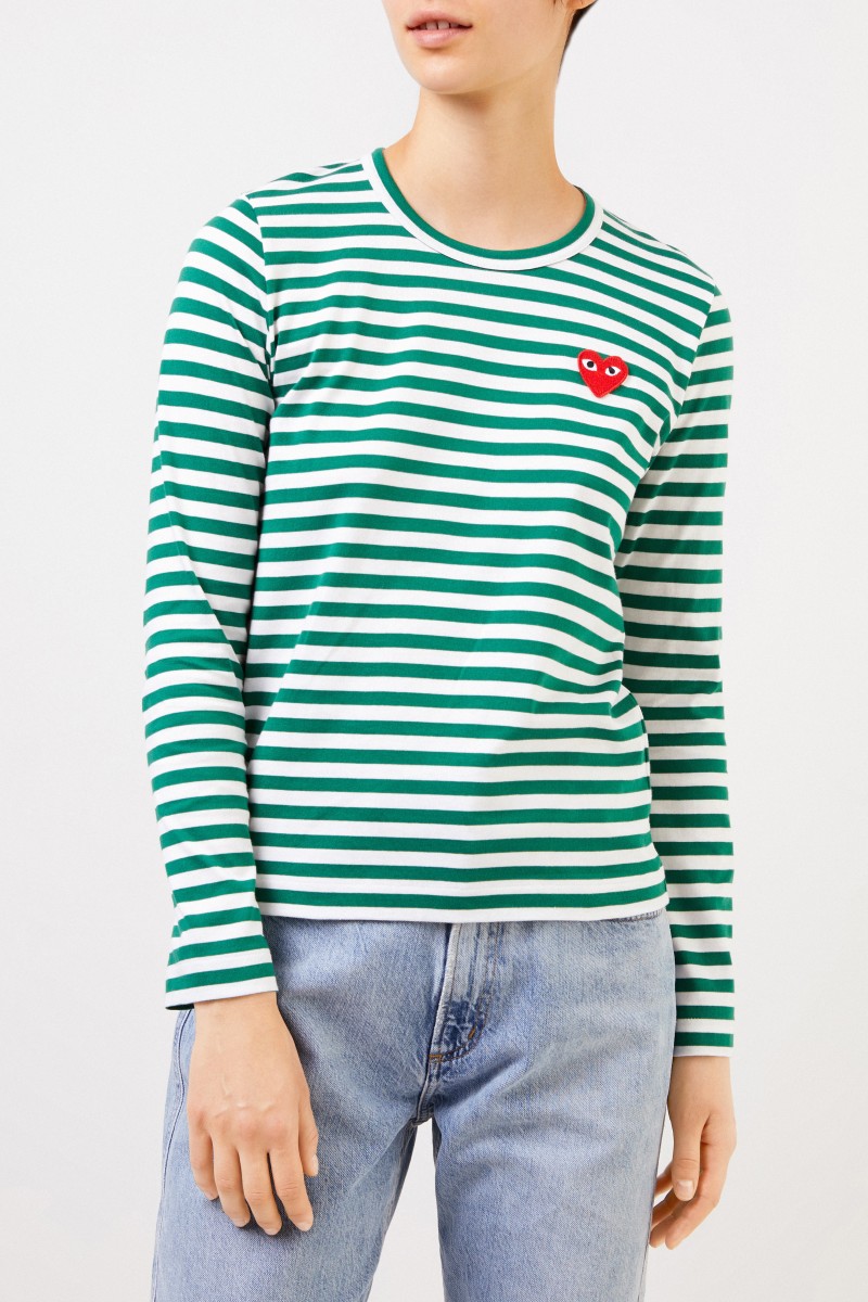 Comme des Garcons Play Gestreiftes Longsleeve Grün/Weiß