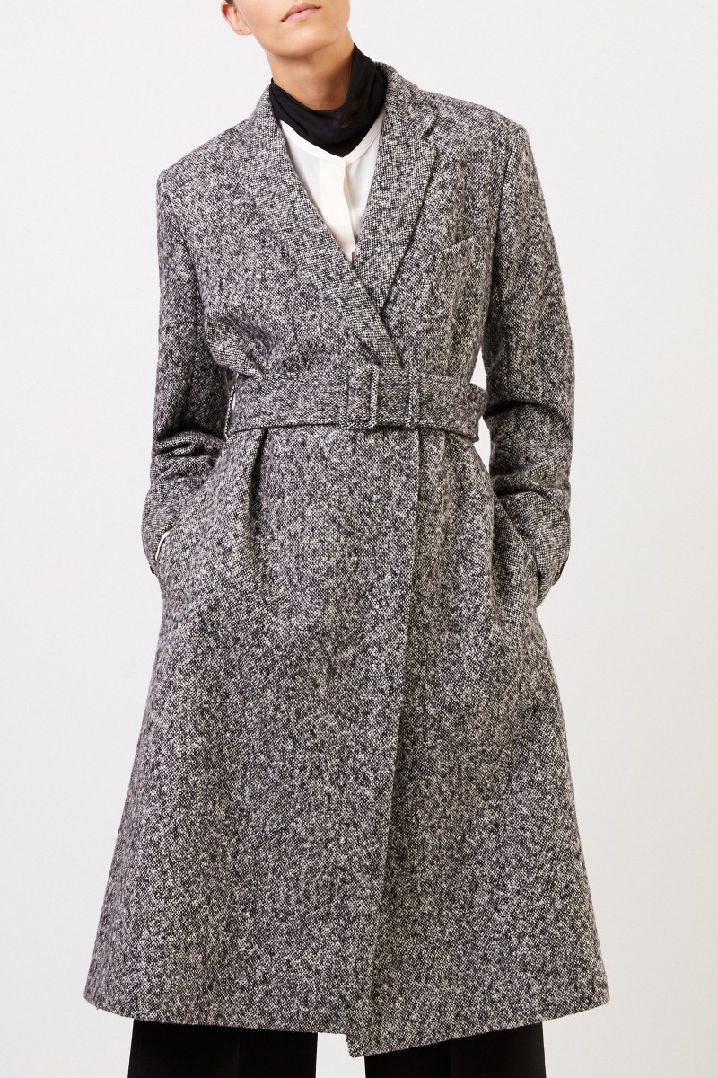 Stella McCartney Langer Woll-Mantel mit Gürtel Schwarz/Grau
