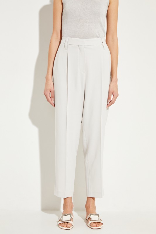 Brunello Cucinelli Woll-Bundfaltenhosen Hellgrau/Creme