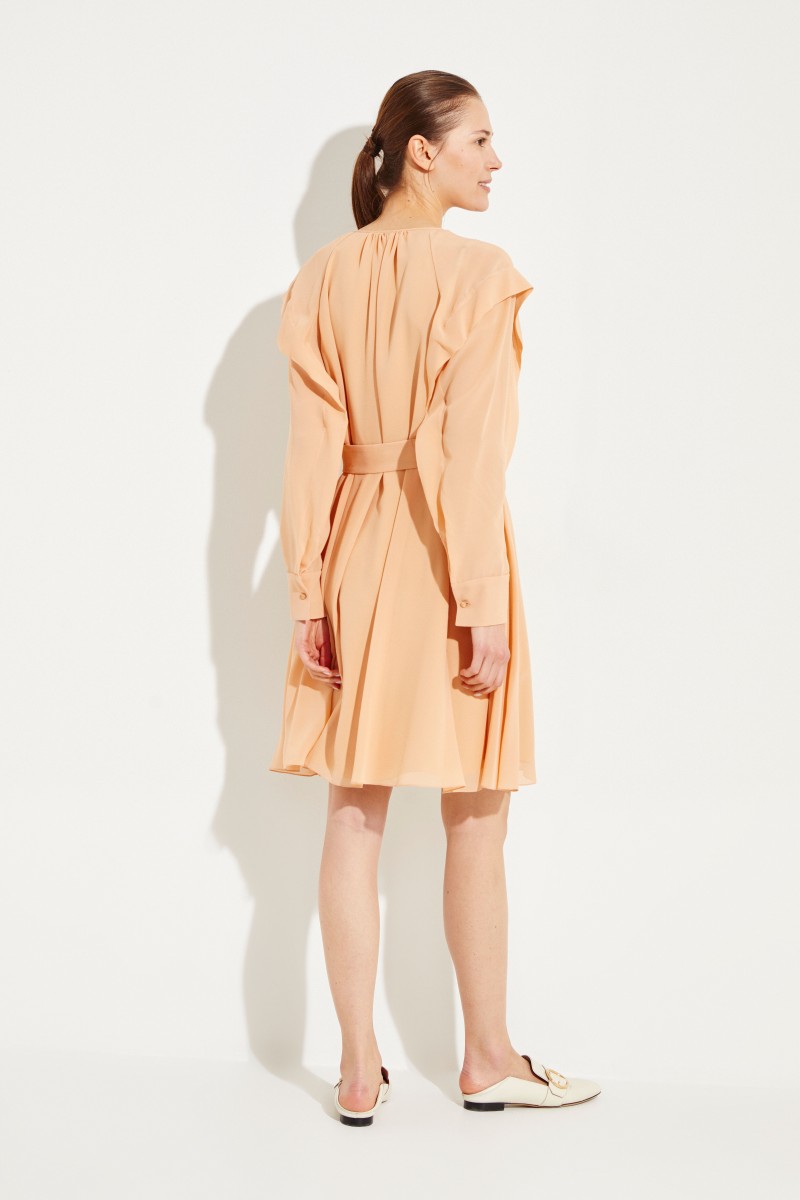 Seidenkleid mit Volants Smoked Ochre