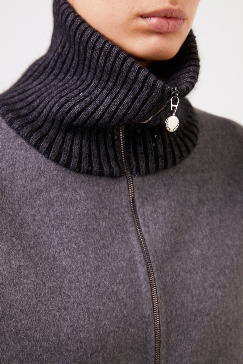 Fabiana Filippi Woll-Cashmere Cape mit Paillettendetails Anthrazit