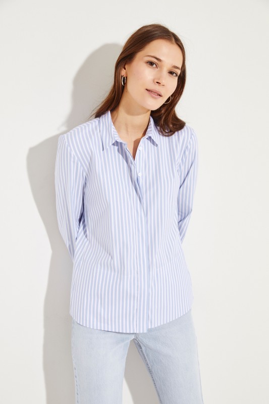Gestreifte Baumwoll-Bluse Blau/Weiß