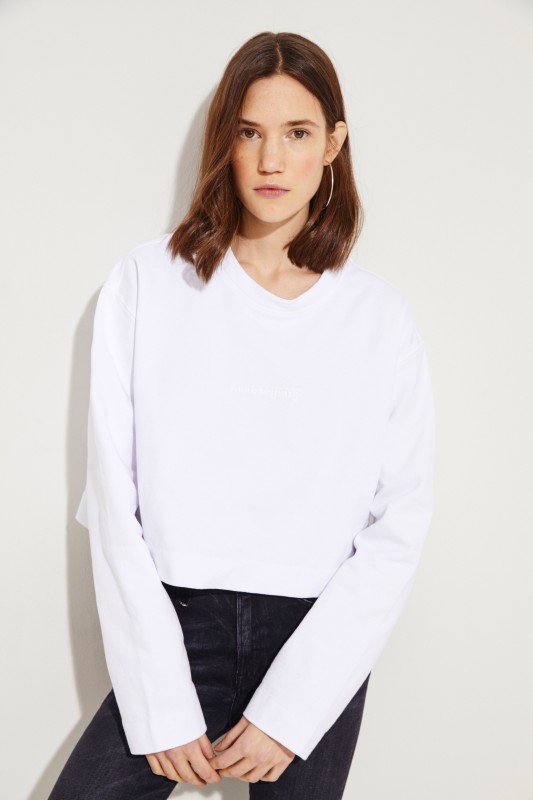 Gecropptes Baumwoll-Sweatshirt Weiß