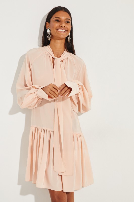 Seidenkleid mit Schluppendetail Rosé