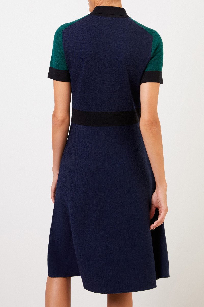 Tory Burch Woll-Strickkleid mit Kragen Blau/Grün