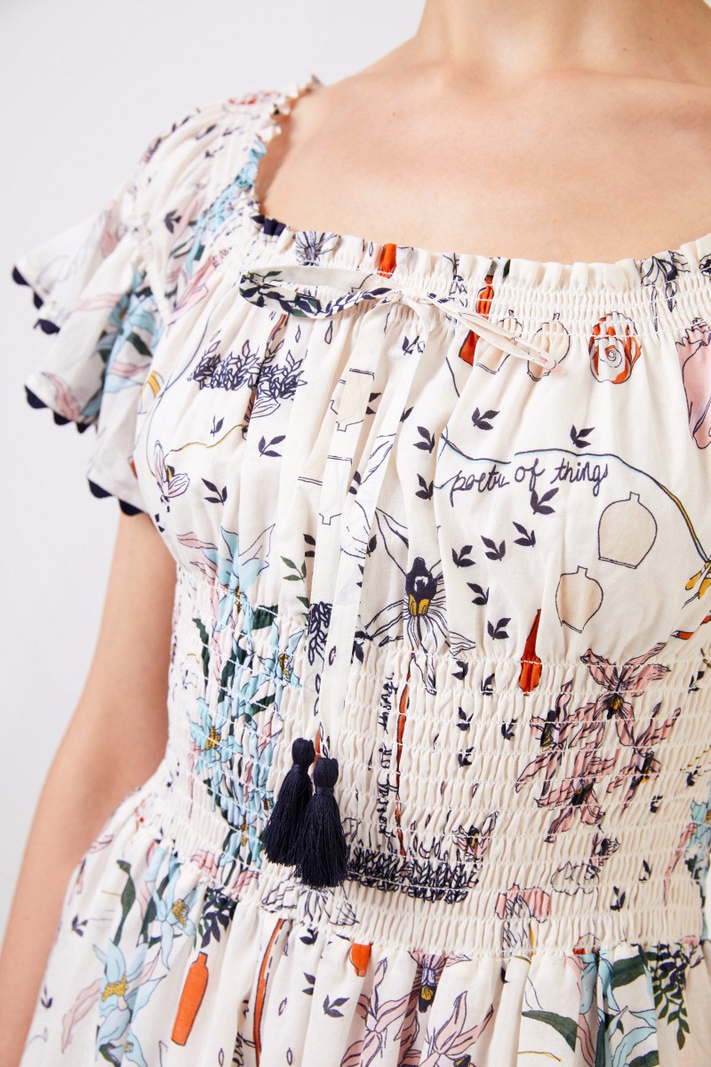Langes Kleid mit gesmokter Taille Multi