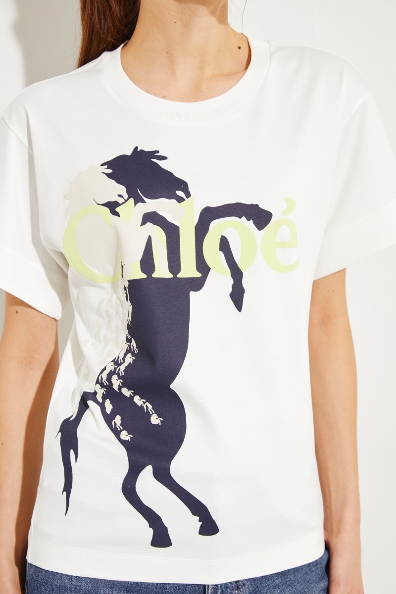 Baumwoll-Shirt mit Pferde-Aufdruck Iconic Milk