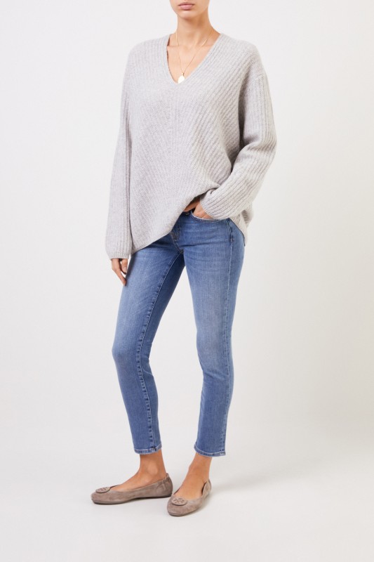Cashmere-Pullover mit V-Neck Grau