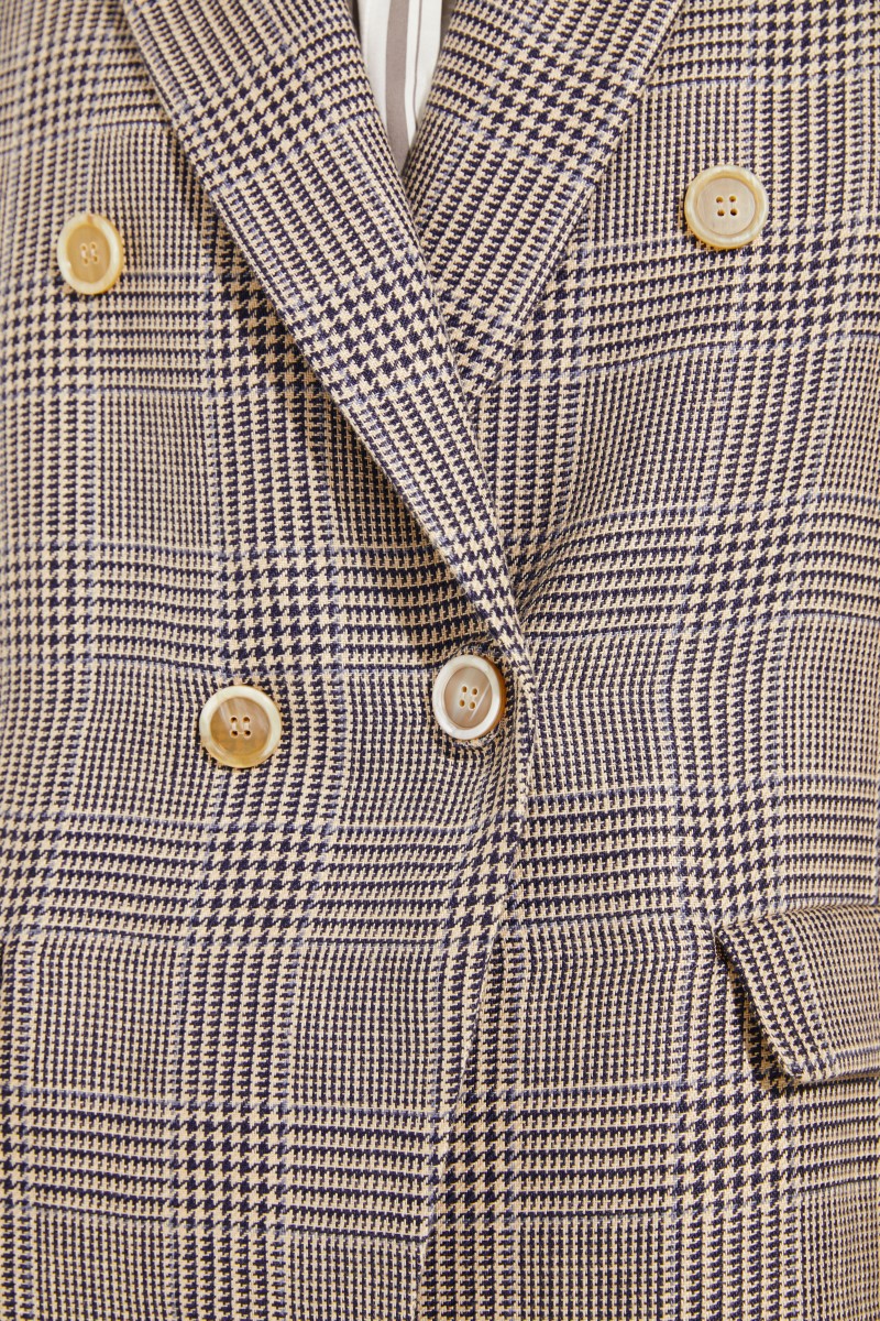 Leinen-Blazer mit Hahnentritt Grau/Multi