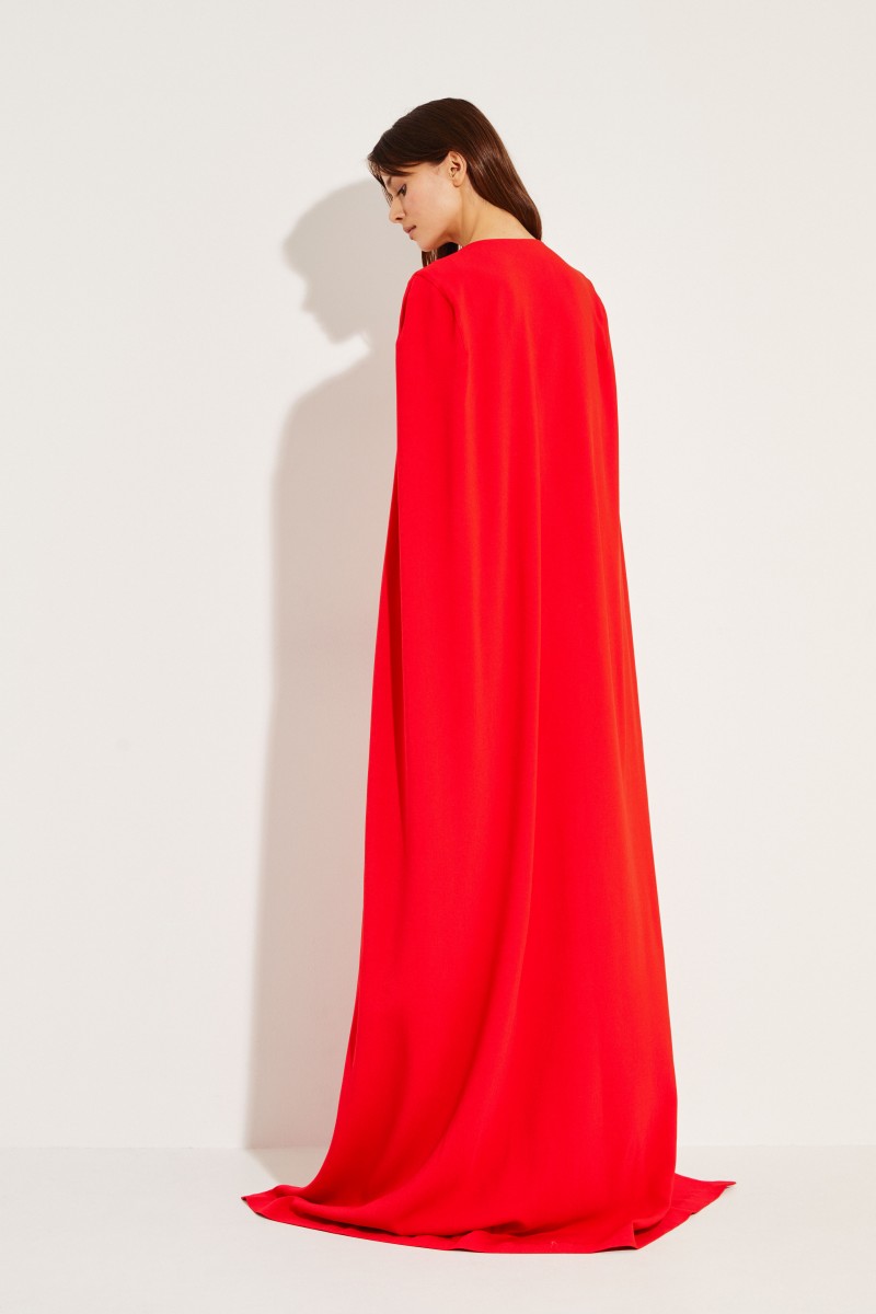 Langes Abendkleid mit Cape-Detail Rot