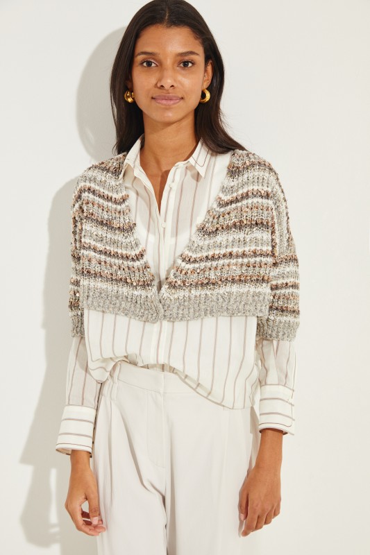 Verkürzter Baumwoll-Cardigan mit Paillettendetails Grau/Multi