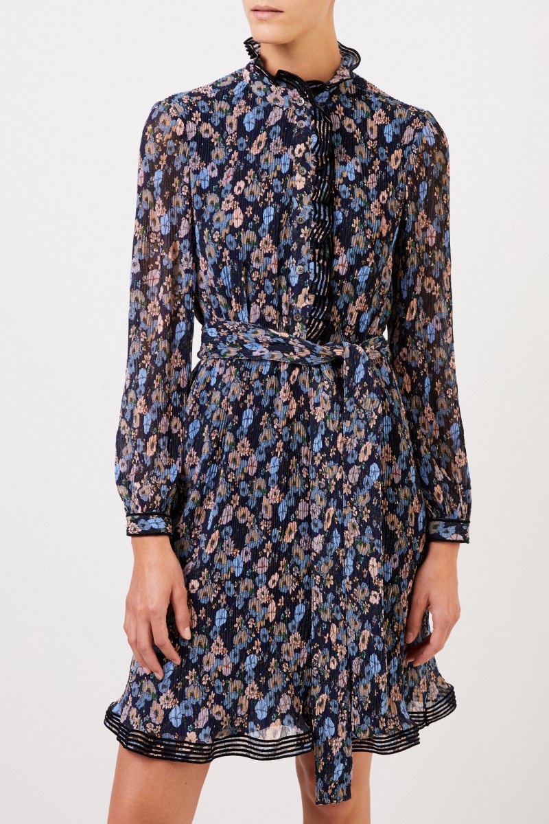 Tory Burch Plissee-Kleid mit floralem Print Blau/Multi