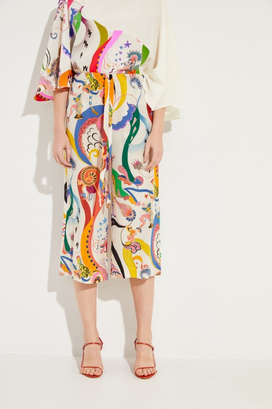 Seiden-Hose mit Print Weiß/Multi