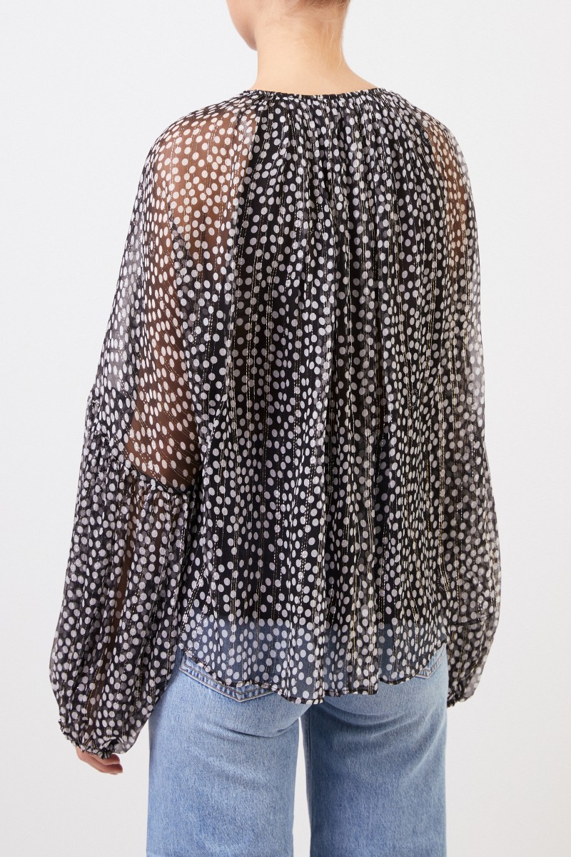 Semitransparent silk blouse 'Morisset' with dot pattern Black
