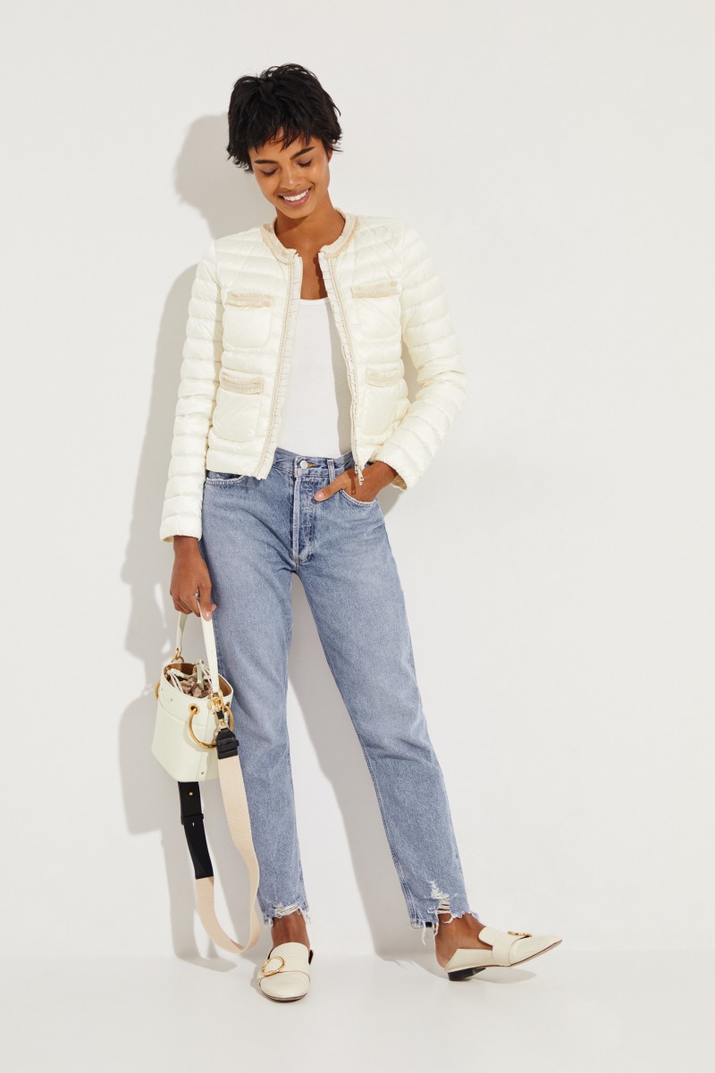 Moncler Daunenjacke 'Wellington' mit Fransendetails Crème