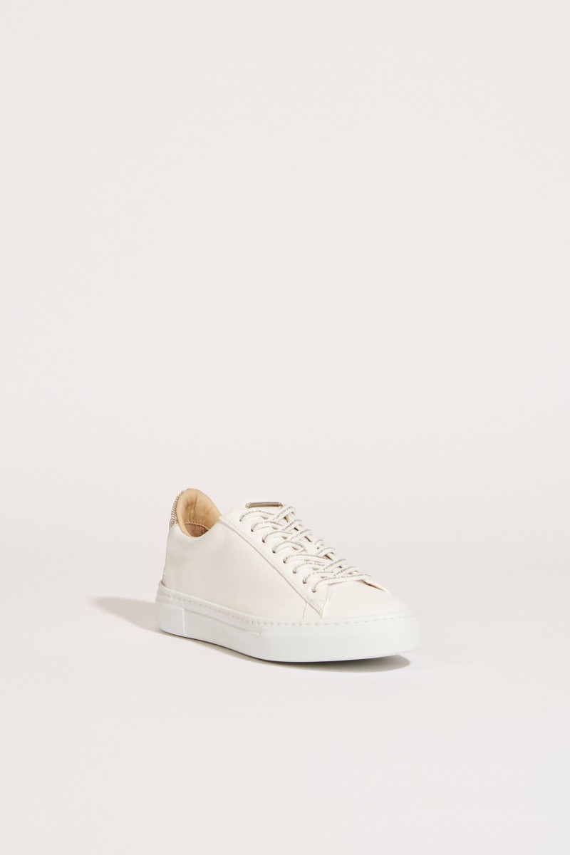 Leder-Sneaker mit Perlenverzierung Weiß