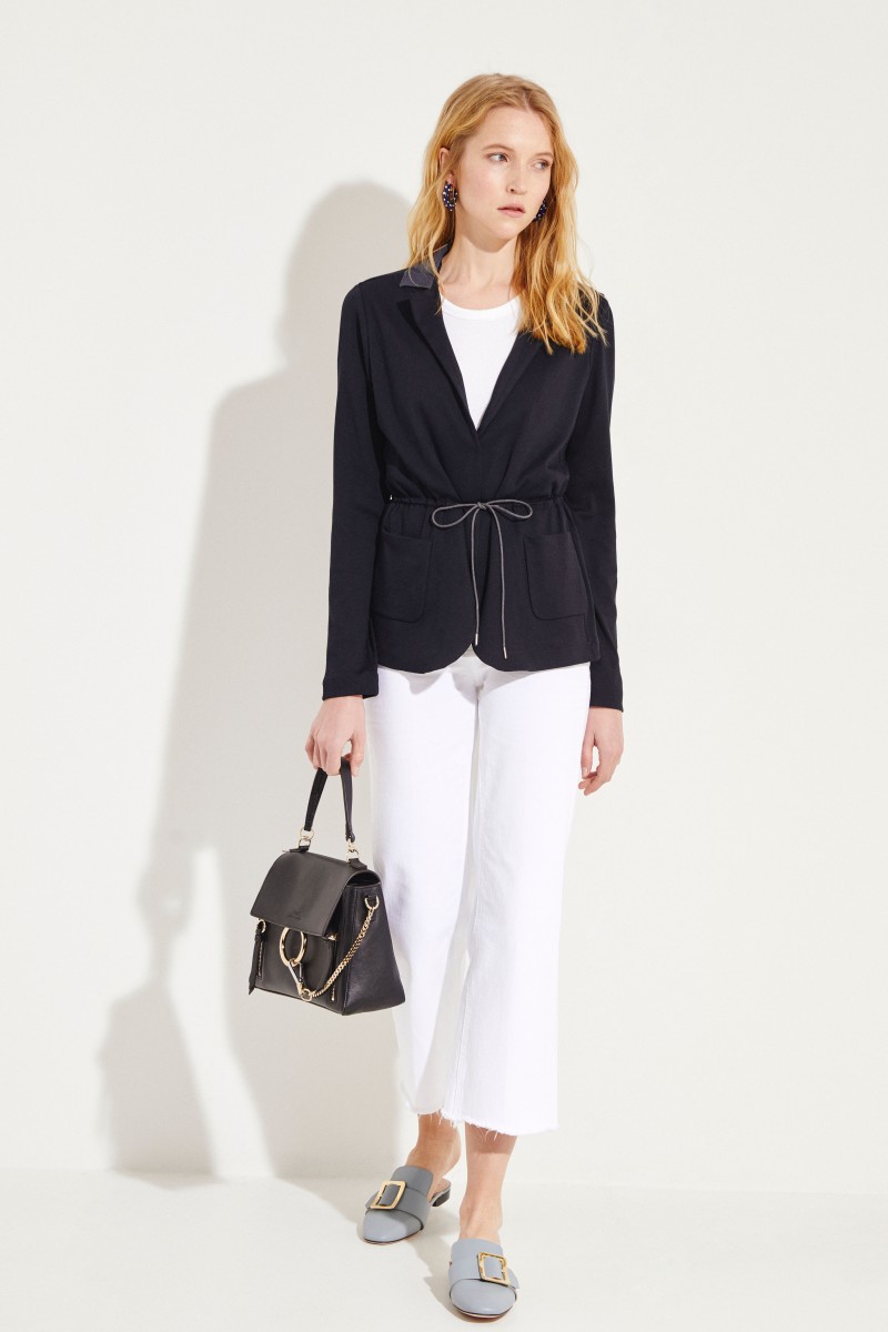 Baumwoll-Blazer mit Tunnlezug Blau