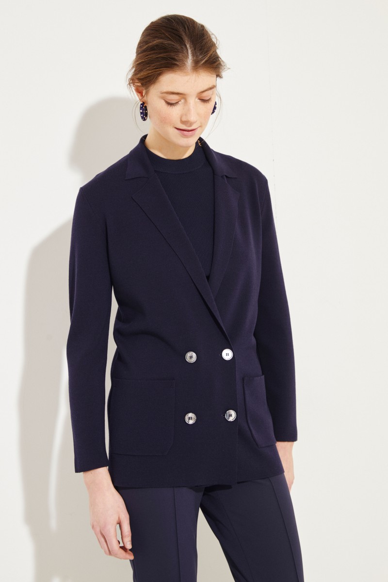 Langer Woll-Blazer Blau