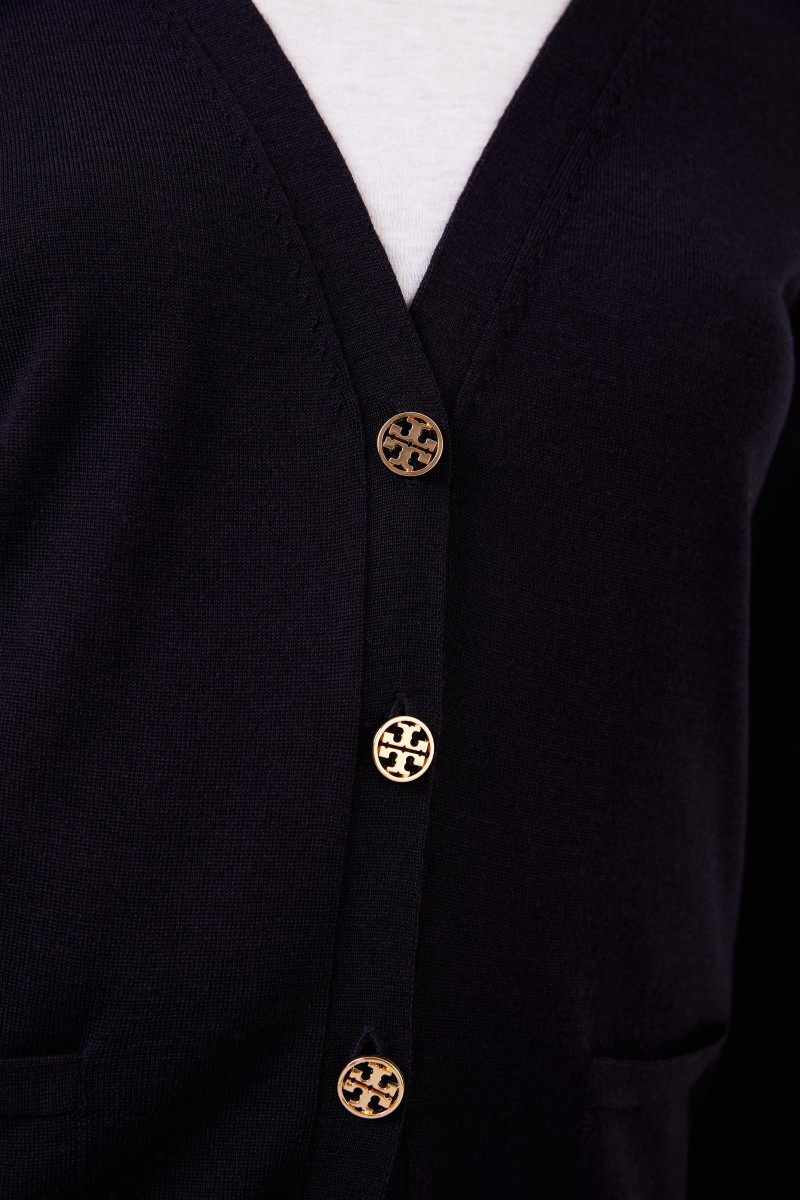 Tory Burch Woll-Cardigan 'Madeline' mit Logo-Knöpfen Marineblau