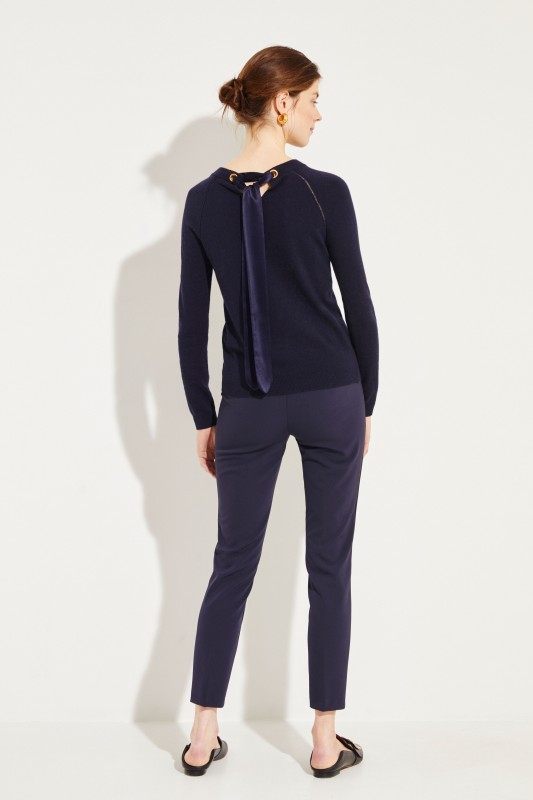 Woll-Cashmere Pullover 'Bow-Back' Blau