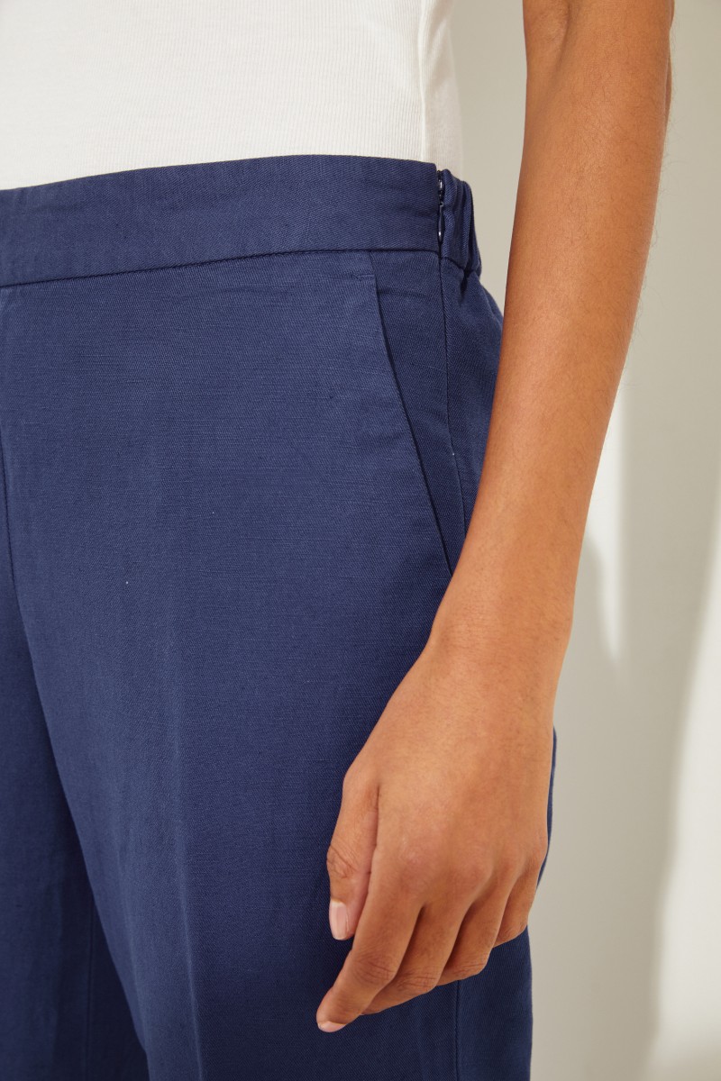 Baumwoll-Leinen-Hose mit elastischem Bund Blau