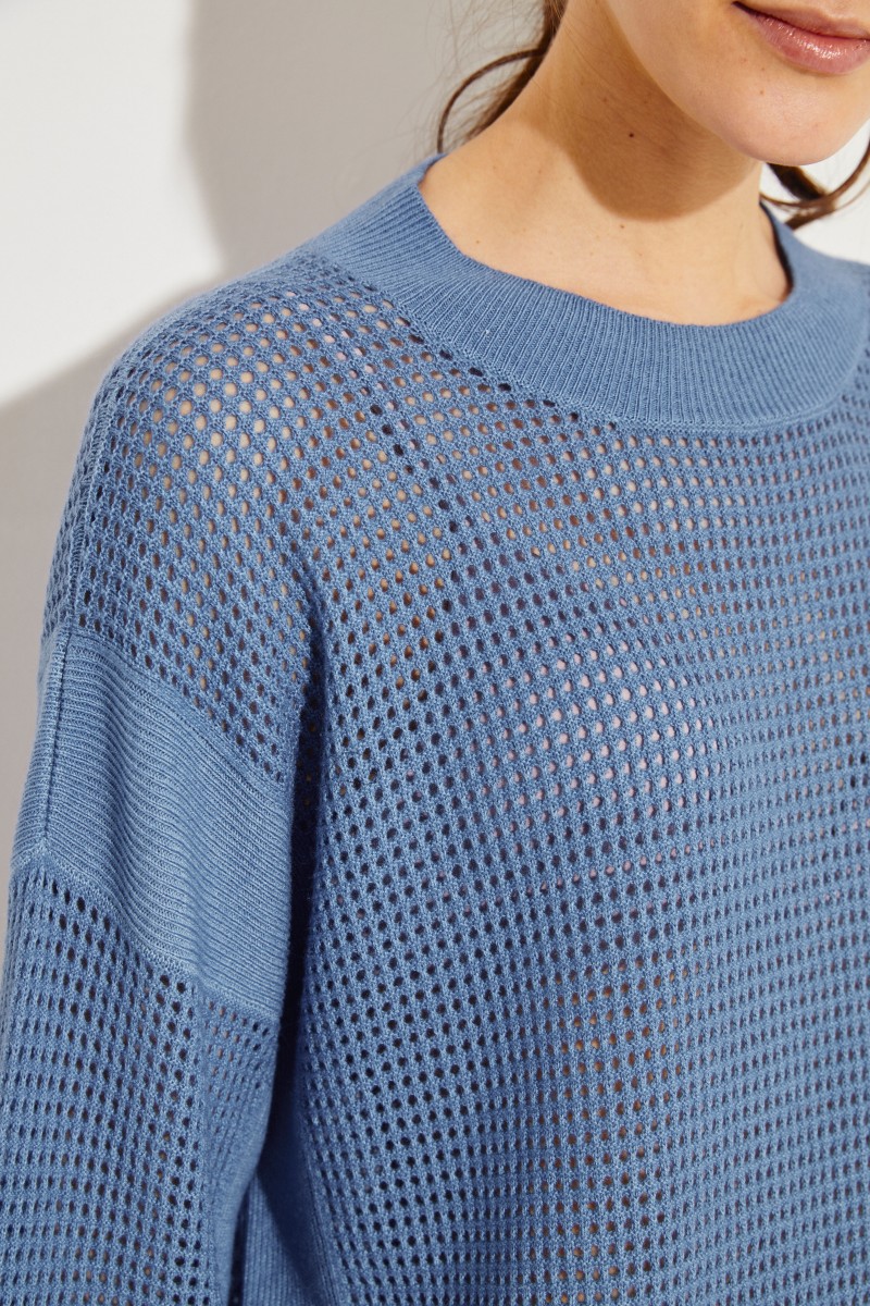 Cashmere-Pullover mit Lochmuster Blau