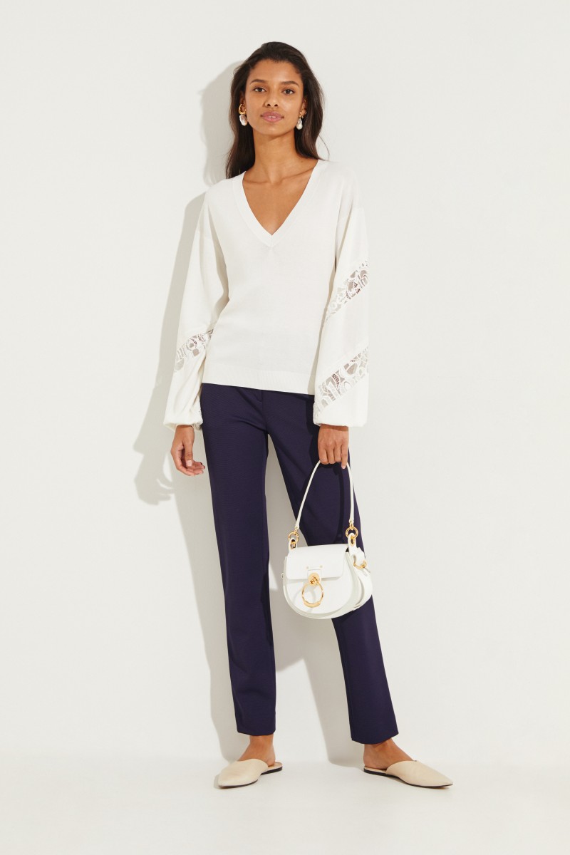 Pullover mit Lace-Details Crème