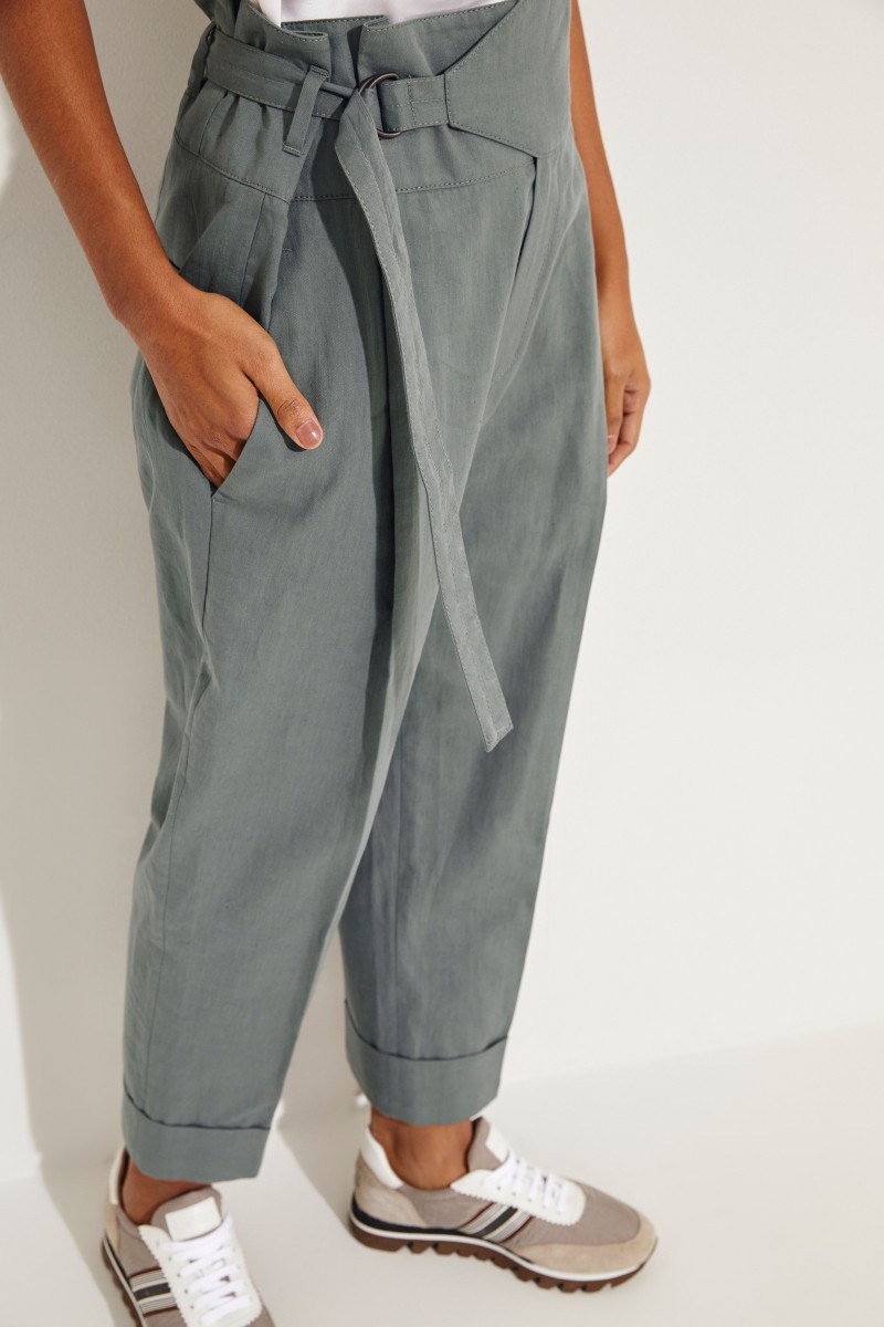 Baumwoll-Leinen-Hose mit Gürtel Grün