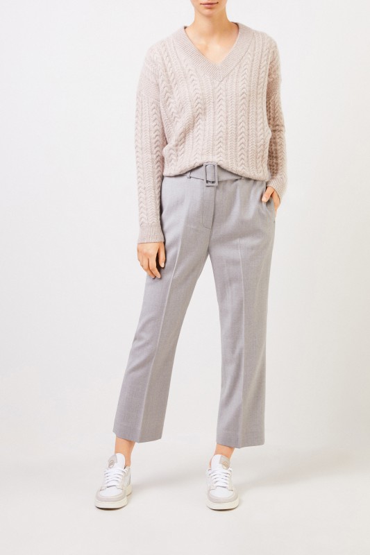 Fabiana Filippi Woll-Hose mit Gürtel Grau Melange