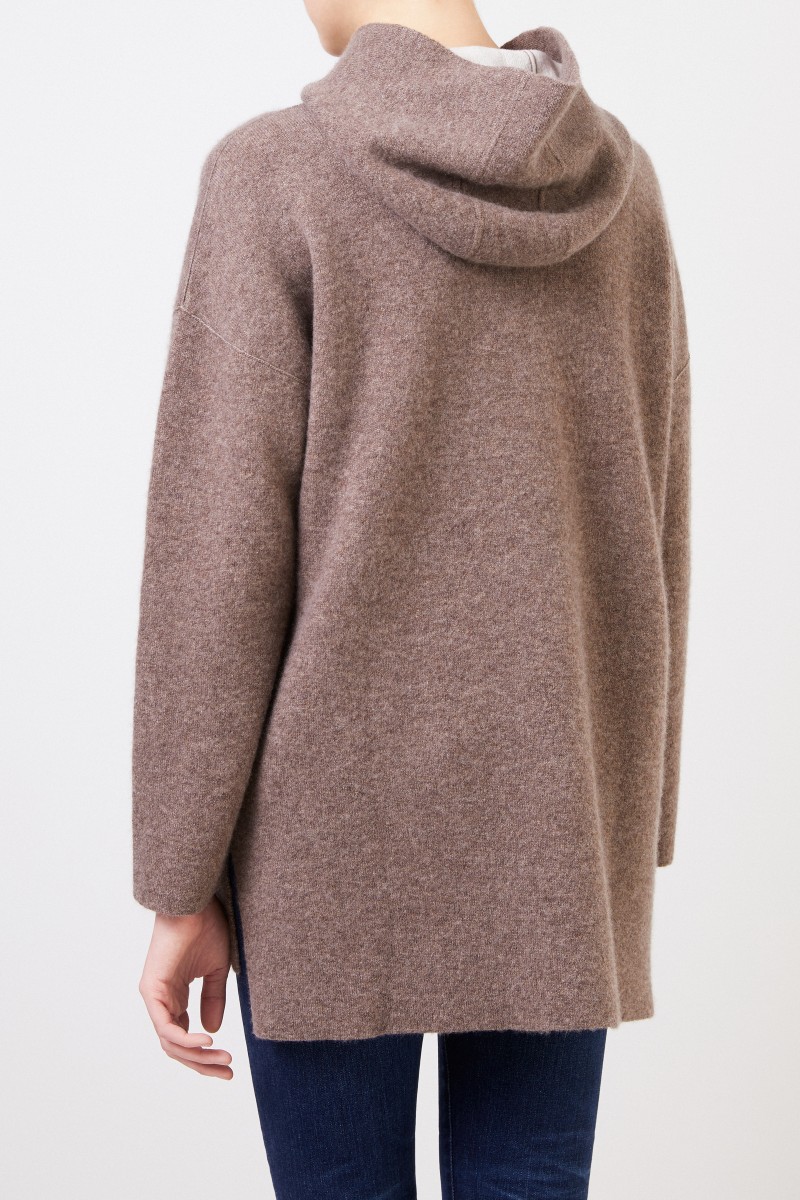 Doubleface Cashmere-Seiden-Jacke 'Palmina' mit Kapuze Taupe/Ecru