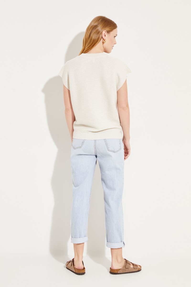 Kurzarm Woll-Cashmere-Pullover Crème