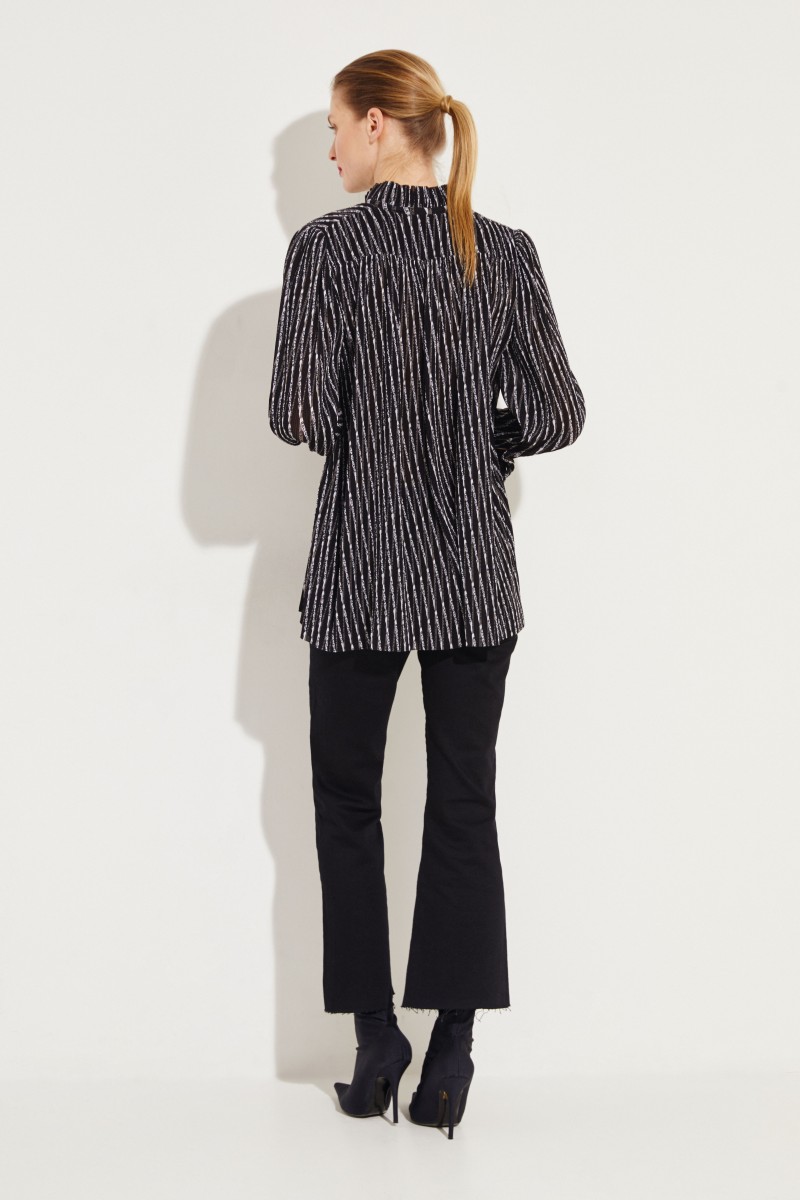 Plissee-Bluse mit Logo-Print Schwarz